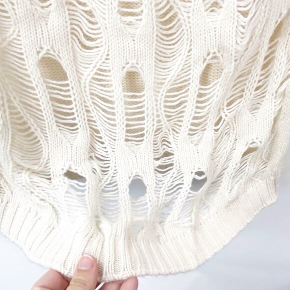 French Connection Small NWT Women Cream Knit Grudge Y2K Short Sleeve Sweater Top - Picture 4 of 9